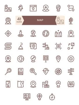 41 Bold Line Pixel Aligned Designs for Map 256x256 Vector Icons 库存插图
