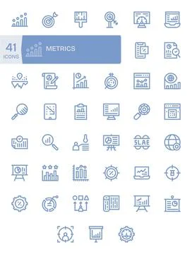 41 Bold Line Pixel Optimized Designs for Metrics Retina Ready Vector Icons Stock Illustration