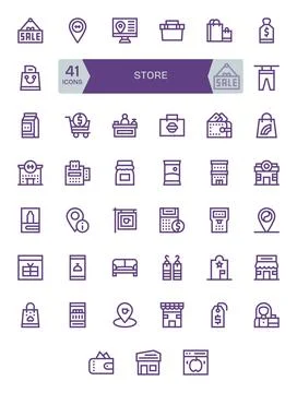 41 Bold Line PIXEL Perfect Vector Icons for Store Graphics Stock Illustration