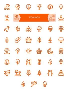 41 Bold Line Vector Icons for Ecology in crisp 128x128 Detail Enhanced reso.. Stock Illustration