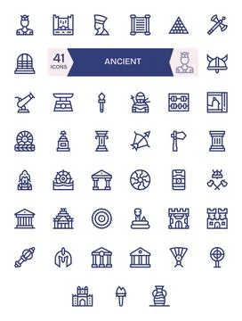 41 Bold Line Vector Icons designed for Ancient in 256x256 Pixel Aligned forma Stock Illustration