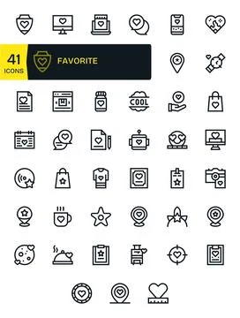 41 Bold Line Vector Icons for Favorite in crisp 128x128 Detail Enhanced res.. Stock Illustration