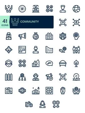 41 Grid Fitted Vector Icons themed around Community in High Resolution Bold.. Stock Illustration