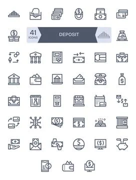 41 Vector Icons for Deposit optimized in PIXEL Perfect Retina Ready Bold Li.. Stock Illustration
