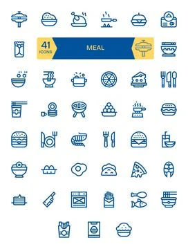 41 Vector Icons for Meal optimized in Grid Fitted 64x64 Bold Line resolution Stock Illustration