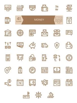 41 Vector Icons for Money optimized in Detail Enhanced 128x128 Bold Line re.. Stock Illustration