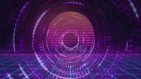 41etro neon loop animation featuring magenta grid floor Stock Footage 335830876