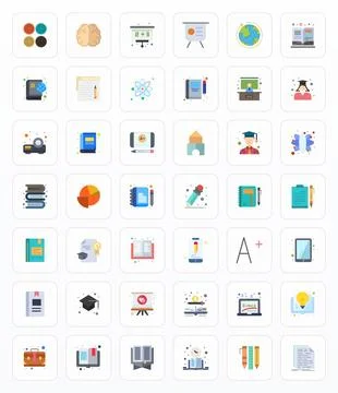 42 128x128 Display Perfect Vector Icons for Education in Flat Theme Illustrazione stock