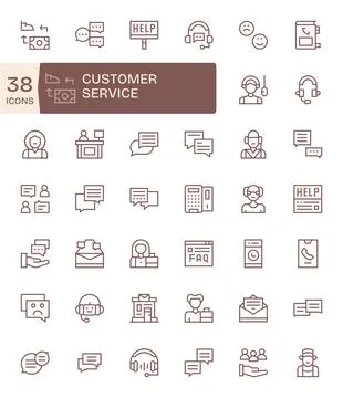 42 128x128 PIXEL Perfect Vector Icons for Customer Service in Regular Line .. Stock Illustration