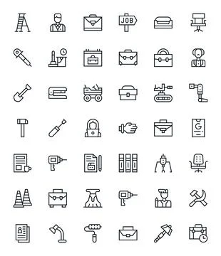 42 256x256 Display Perfect Vector Icons for Work in Regular Line Theme Stock Illustration