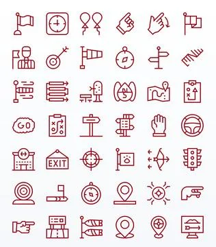 42 256x256 Vector Icons for Direction in Pixel Aligned Regular Line Format Stock Illustration