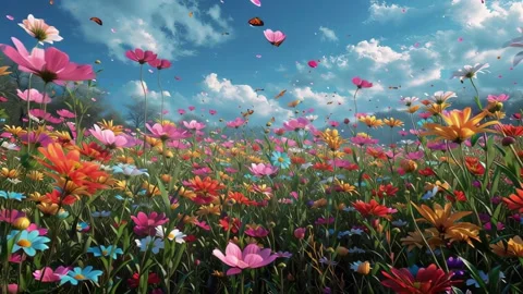 42 46 Spring meadow full of colorful flowers butterflies flying aro 399b243e Stock Footage 318235271