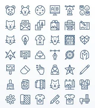 42 64x64 Regular Line Vector Icons optimized for Graphic Design Pixel Optim.. Illustrazione stock