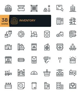 42 64x64 Regular Line Vector Icons optimized for Inventory PIXEL Perfect di.. Stock Illustration