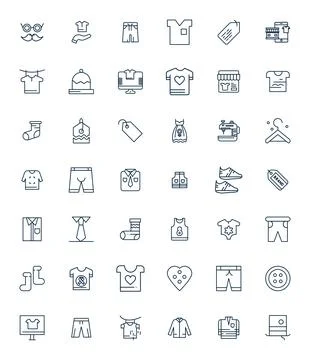 42 Bold Line Display Perfect Vector Icons tailored for Apparel Retina Ready.. Stock Illustration