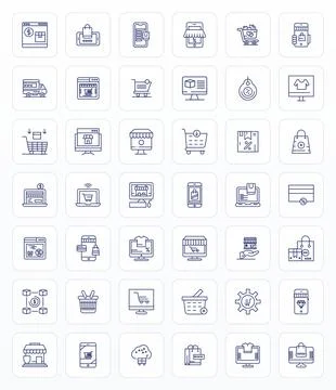 42 Bold Line Pixel Optimized Designs for Online Store 64x64 Vector Icons Stock Illustration