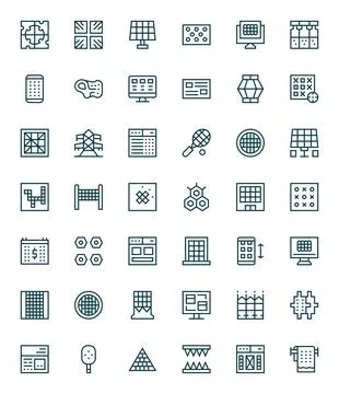 42 Detail Enhanced Regular Line Vector Icons from Grid Collection Illustrazione stock