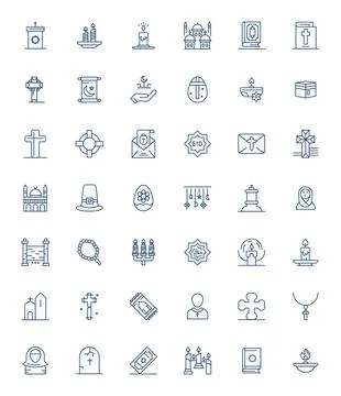 42 Editable 256x256 Vector Icons for Religious in elegant Bold Line design Stock Illustration