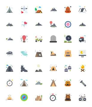 42 Flat Display Perfect Vector Icons for Adventure Graphics Stock Illustration