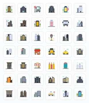 42 Flat Grid Fitted Vector Icons for Downtown Graphics Stock Illustration