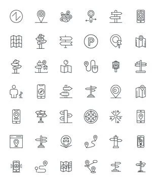 42 Grid Fitted 128x128 Vector Icons for Directions in elegant Bold Line desig Stock Illustration