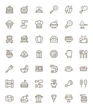 42 Grid Fitted Regular Line Vector Icons designed for Dish Interface Stock Illustration