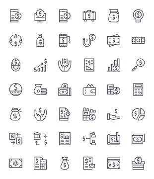 42 Grid Fitted Regular Line Vector Icons designed for Income Interface 스톡 일러스트