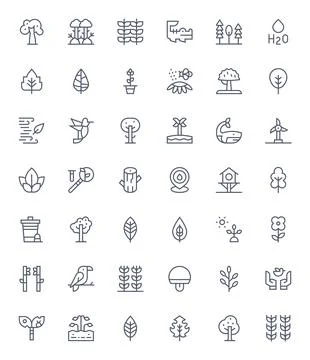 42 High Resolution Regular Line PIXEL Perfect Vector Icons for Ecology Projec Stock Illustration