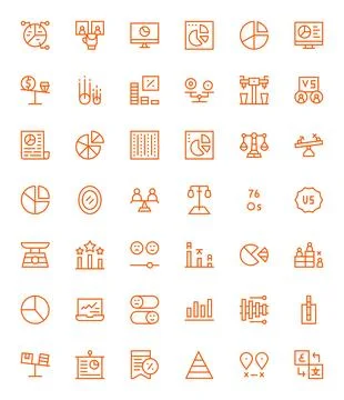 42 High Resolution Regular Line Pixel Aligned Vector Icons for Comparison P.. Stock Illustration