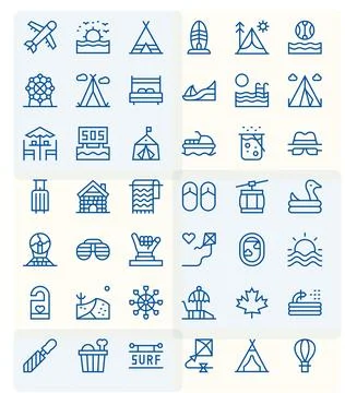 42 High Resolution Vector Icons for Vacation with Pixel Optimized Regular L.. Stock Illustration