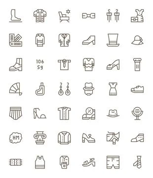 42 High Resolution Vector Icons for Style in PIXEL Perfect Regular Line Forma Stock Illustration