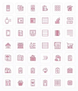 42 High Resolution Vector Icons for Items in Display Perfect Bold Line Format Stock Illustration