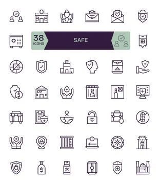 42 High Resolution Vector Icons for Safe in Pixel Optimized Regular Line Form Stock Illustration