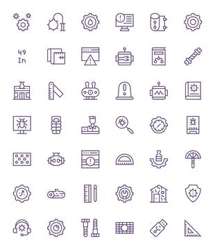 42 Pixel Aligned 128x128 Vector Icons for Technical in elegant Regular Line.. Illustrazione stock