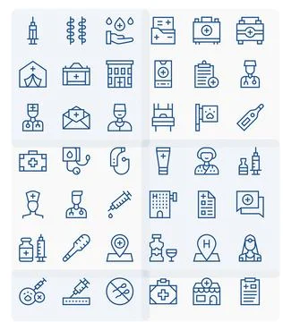 42 Pixel Aligned Regular Line Vector Icons designed for Clinic Interface Stock Illustration