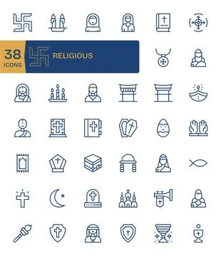 42 Pixel Aligned Regular Line Vector Icons from Religious Collection Stock Illustration