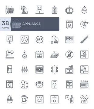 42 Pixel Aligned Regular Line Vector Icons from Appliance Collection Stock Illustration