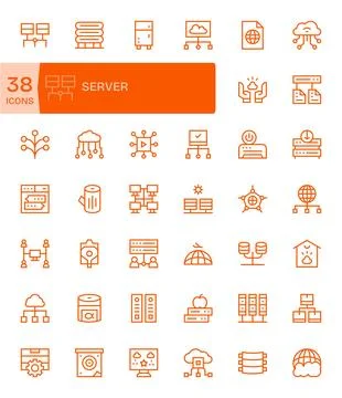 42 Pixel Aligned Retina Ready Vector Icons for Server in elegant Regular Li.. Stock Illustration