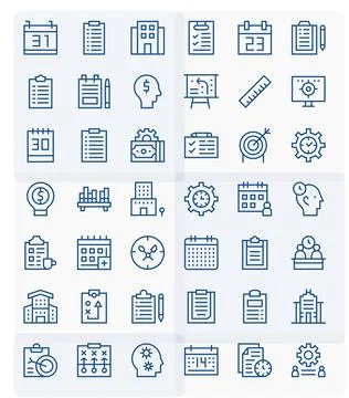 42 Pixel Aligned Vector Icons themed around Planning in 256x256 Regular Lin.. Stock Illustration