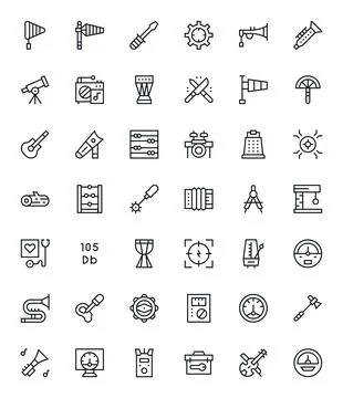 42 Pixel Optimized Regular Line Vector Icons from Instrument Collection Stock Illustration