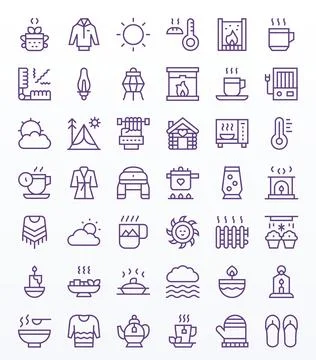 42 Pixel Optimized Vector Icons themed around Warm in 128x128 Regular Line .. Stock Illustration