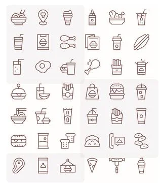 42 Pixel Optimized Vector Icons themed around Fast Food in 256x256 Regular .. Stock Illustration