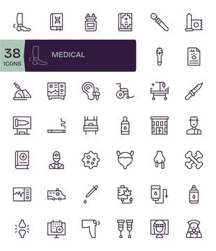42 Pixel Optimized Vector Icons themed around Medical in High Resolution Re.. Stock Illustration