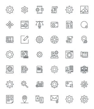 42 PIXEL Perfect Bold Line Vector Icons designed for Modify Interface Stock Illustration