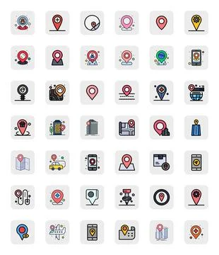 42 PIXEL Perfect Vector Icons themed around Pinpoint Location in 64x64 Line.. Stock Illustration