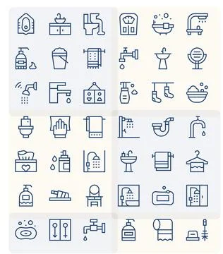 42 Regular Line Display Perfect 256x256 Vector Icons from Bathroom Suite Stock Illustration