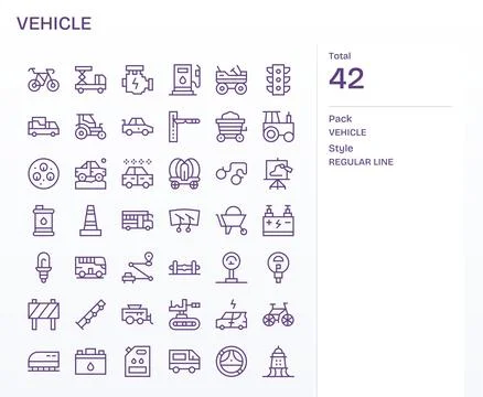 42 Regular Line Editable Vector Icons for Vehicle Graphics Stockillustratie