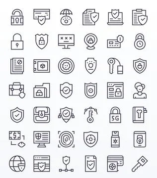 42 Regular Line Grid Fitted Vector Icons crafted for Data Protection High R.. Stock Illustration