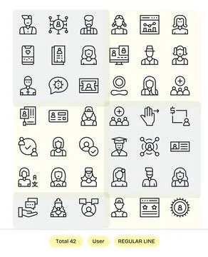 42 Regular Line Grid Fitted Vector Icons crafted for User High Resolution a.. Stock Illustration