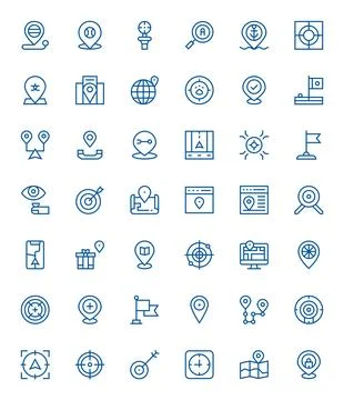 42 Regular Line Pixel Aligned Vector Icons for Pinpoint Graphics 스톡 일러스트